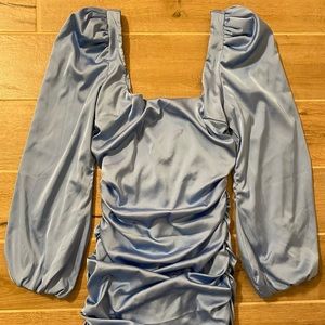 long sleeve silky blue oh polly mini dress!